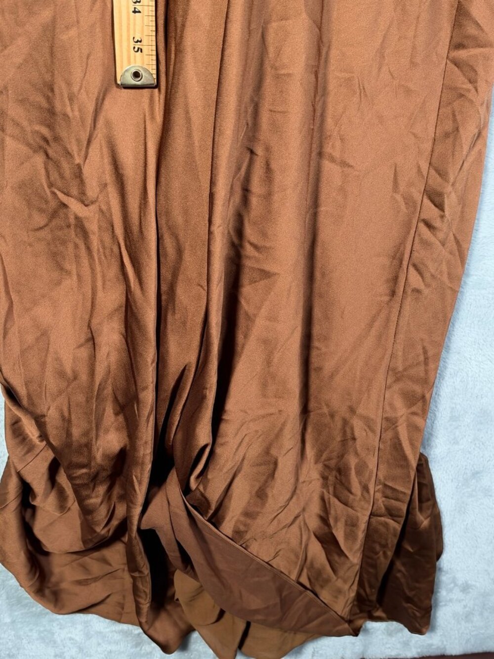 Lauren Ralph Lauren Dress Womens 2 Brown Satin Pleated Button Up Charmeuse $325 - Picture 9 of 11